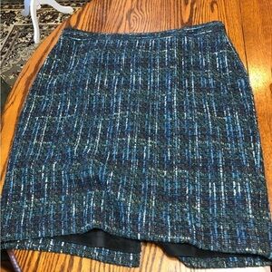 J.JILL SIZE 14 BLUE GREEN TWEED SKIRT FULLY LINED ZIPPER ON SIDE BACK SPLIT HEM